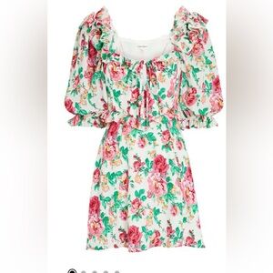 NWT FOR LOVE & LEMONS Imogen Floral Puff Sleeve Mini Dress Size: L